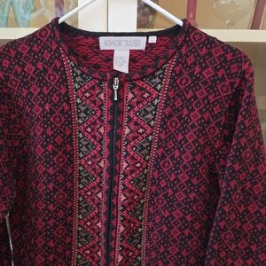 Nomadic Traders Red and Black Geometric Zip Cardigan